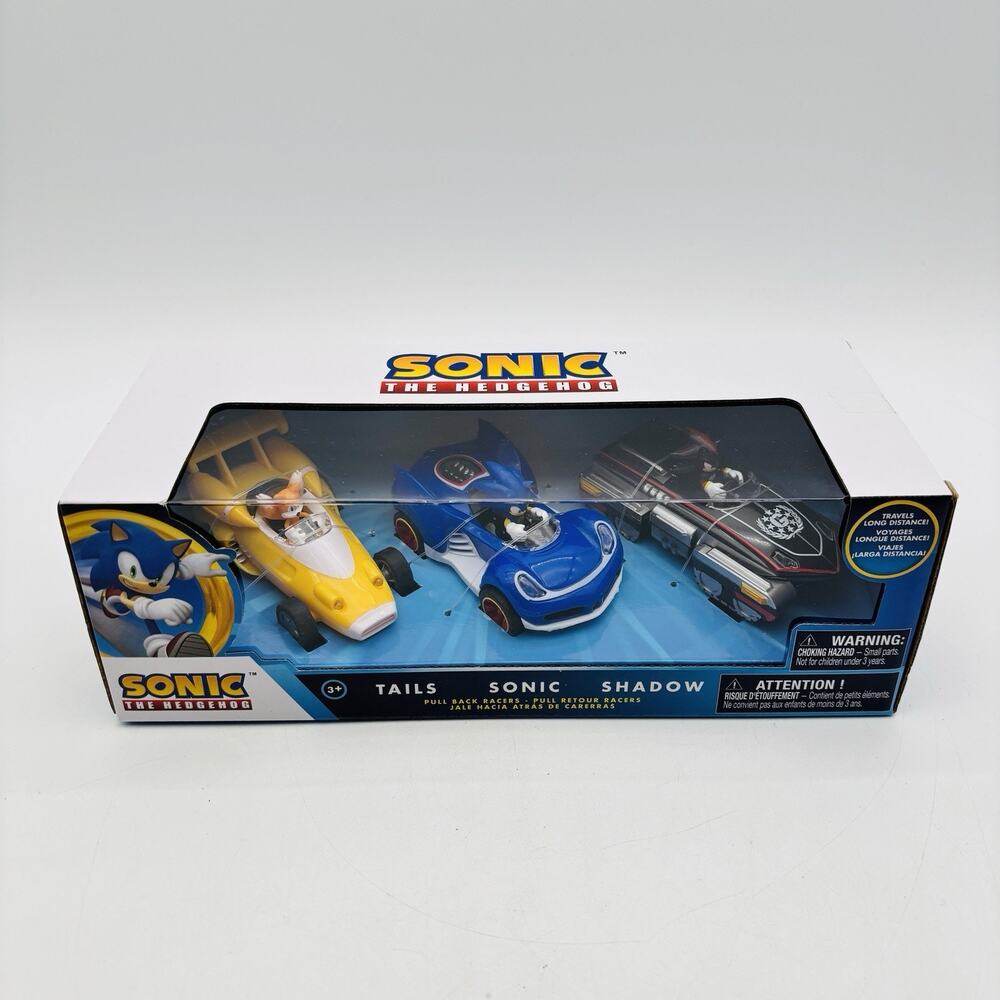 New Sonic The Hedgehog Pull Back Action Car Set - Sonic, Tails, Shadow Sealed